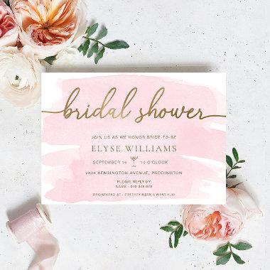 Pink Watercolour Gold Bridal Shower Invitations