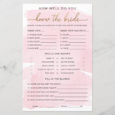 Pink Watercolour Gold Know The Bride Game