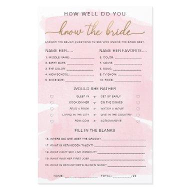 Pink Watercolour Gold Know The Bride Game