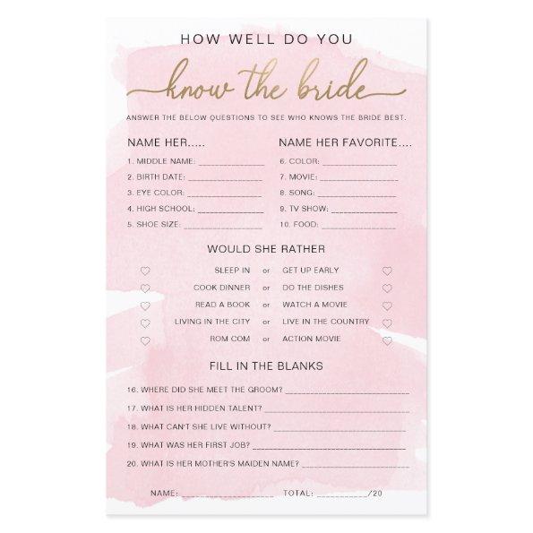 Pink Watercolour Gold Know The Bride Game