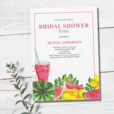 Pink Watermelon Bridal Shower Picnic Invitations