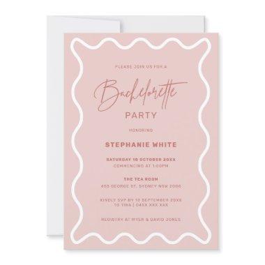 Pink Wavy Border Bachelorette Party Invitations