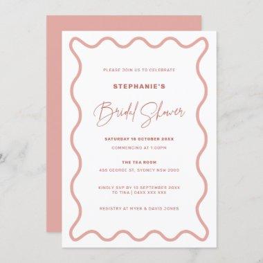 Pink Wavy Border Bridal Shower Invitations