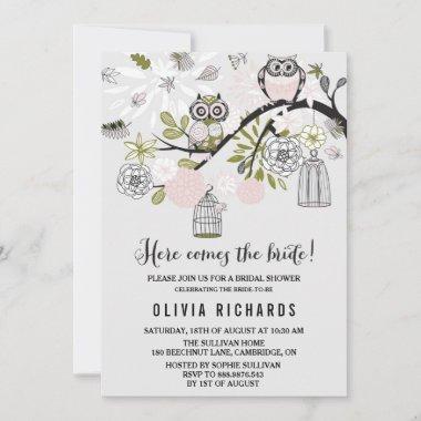 Pink Whimsical Owls Bridal Shower Invitations