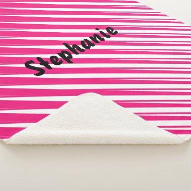 Pink White Abstract Custom Name Gift Cute Girly Sherpa Blanket