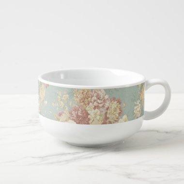 Pink White Blue Floral Shabby Chic Cottage core Soup Mug