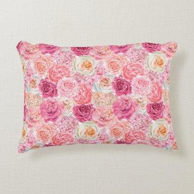 Pink White Blush Pink Magenta Floral Flowers Accent Pillow