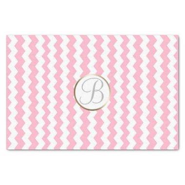 Pink White Chevron Print Monogram Letter Initial Tissue Paper