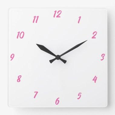 Pink White Classy Elegant Custom Color Cute Gift Square Wall Clock