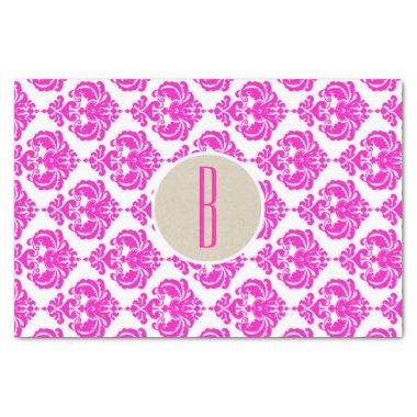 Pink White Damask Kraft Monogram Letter Initial Tissue Paper