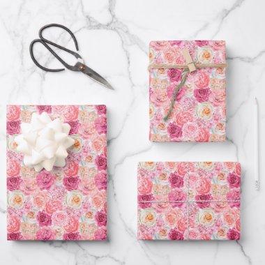 Pink White Floral Birthday for her Bridal Shower Wrapping Paper Sheets