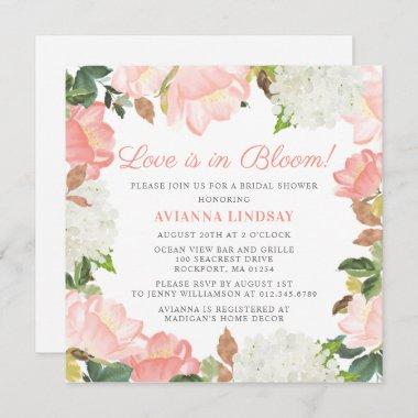 Pink White Floral Botanical Love is in Bloom Invitations