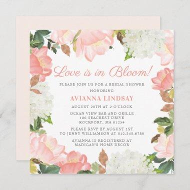 Pink White Floral Botanical Love is in Bloom Invitations
