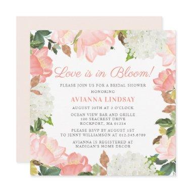 Pink White Floral Botanical Love is in Bloom Invitations