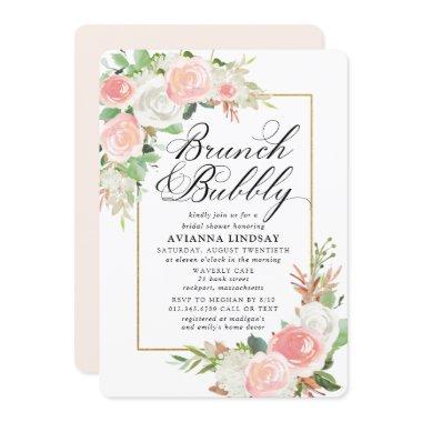 Pink White Floral Bridal Brunch Bubbly Shower Invitations