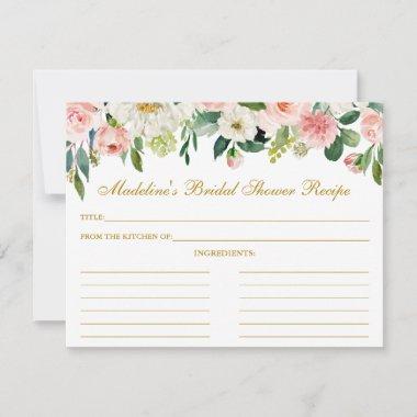 Pink White Floral Bridal Shower Gold Recipe Invitations