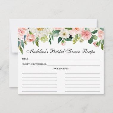 Pink White Floral Bridal Shower Recipe Invitations