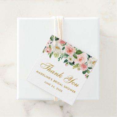 Pink White Floral Bridal Shower Thank You Gold Favor Tags