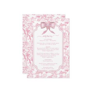 Pink White Floral Roses Chinoiserie  Menu