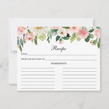Pink White Floral Shower Recipe Invitations