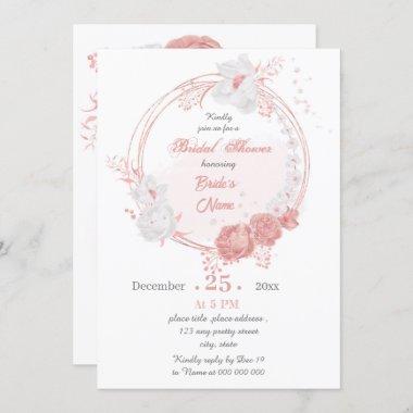 pink & white floral wreath bridal shower Invitations