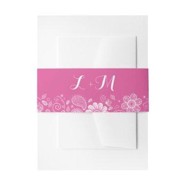 Pink White Flower Swirls Paisley Pattern Floral Invitations Belly Band