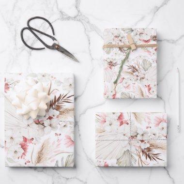 Pink White Flowers Botanical Boho Elegant Wrapping Paper Sheets