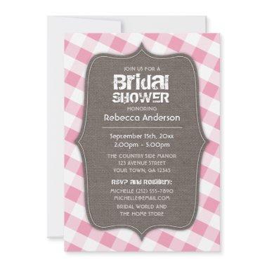 Pink & White Gingham Canvas Bridal Shower Invitations