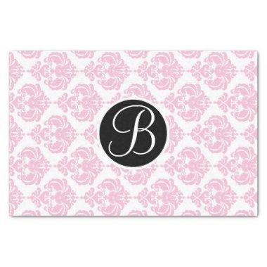 Pink & White Glam Damask Monogram Letter Initial Tissue Paper