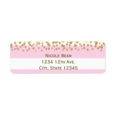 Pink White & Gold Faux Confetti Address Labels