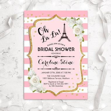 Pink White Gold French Style Bridal Shower Invitations