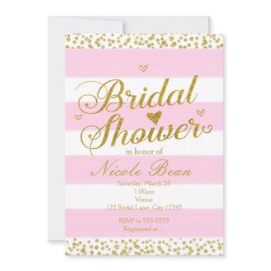 Pink White & Gold Hearts BRIDAL SHOWER Invitations