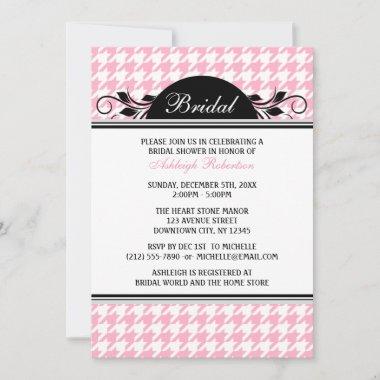 Pink & White Houndstooth Bridal Shower Invitations