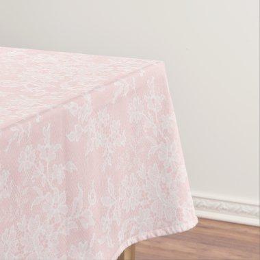 Pink & White Lace Wedding Fabric Table Cloth