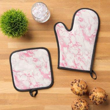 Pink White Marble    Oven Mitt & Pot Holder Set