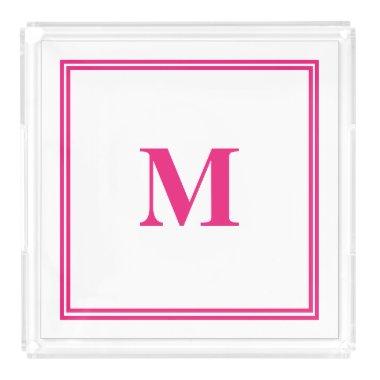 Pink White Monogram Initial Custom Bridesmaid Gift Acrylic Tray