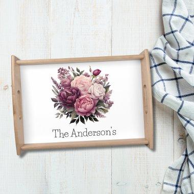 Pink White Purple Rose Peonies Floral Flower Serving Tray