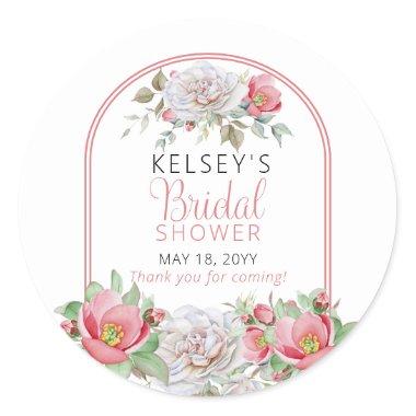 Pink |White Sweet Floral Rose Blooms Bridal Shower Classic Round Sticker