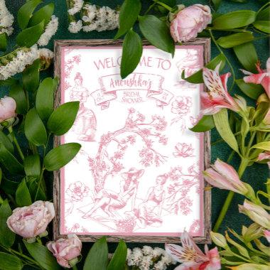Pink White Toile Jouy Bridal Shower Welcome Sign