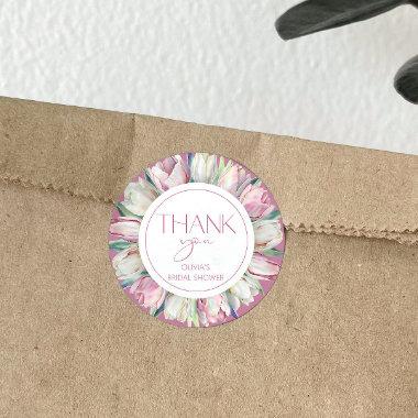 Pink white tulips Bridal shower Thank You Classic Round Sticker