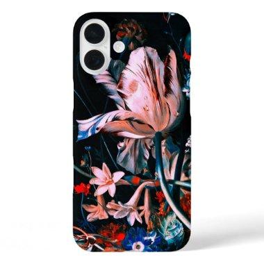 PINK WHITE TULIPS COLORFUL FLOWERS IN BLACK Floral iPhone 16 Plus Case