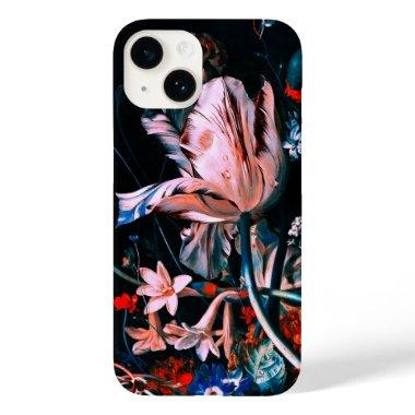 PINK WHITE TULIPS COLORFUL FLOWERS IN BLACK Floral Case-Mate iPhone 14 Case