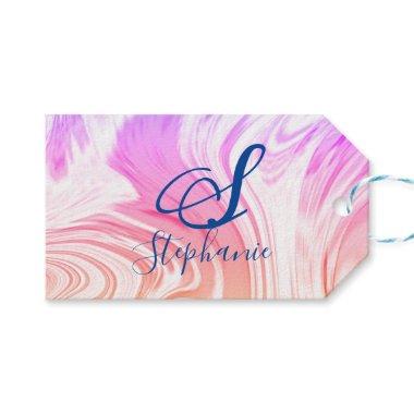 Pink White Wave Abstract Girly Monograms Cute Gift Tags