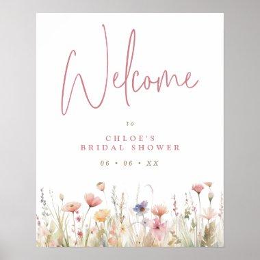 Pink Wild Flowers Bridal Shower Welcome Poster