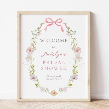 Pink Wildflower Bow Bridal Shower Welcome Sign