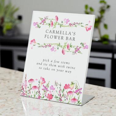 Pink Wildflower Editable Flower Bar Tabletop Pedestal Sign