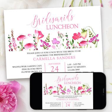 Pink Wildflower Feminine Bridesmaids Luncheon Invitations