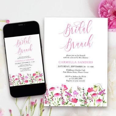 Pink Wildflower Feminine Elegant Bridal Brunch Invitations