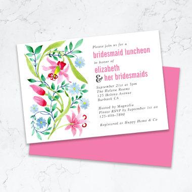 Pink Wildflower Floral Bridesmaid Luncheon Invitations