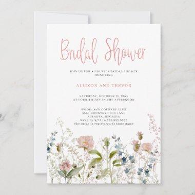 Pink Wildflower Floral Couples Bridal Shower Invitations
